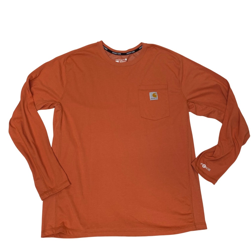 Carhartt‎ Force Relaxed Fit Pocket T-Shirt Men's Large Orange Long Sleeve 104617